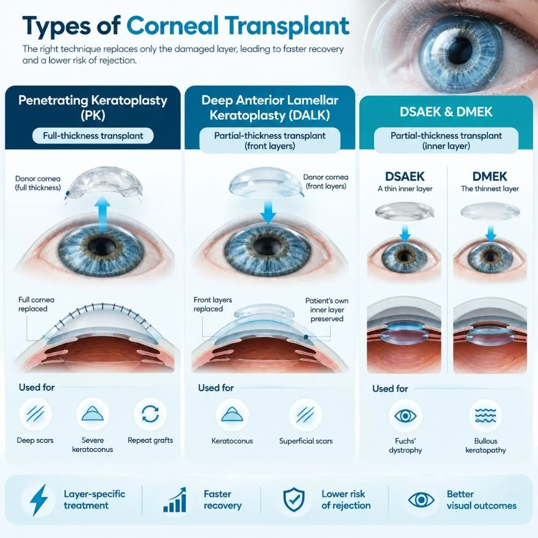 Penetrating keratoplasty full thickness corneal transplant